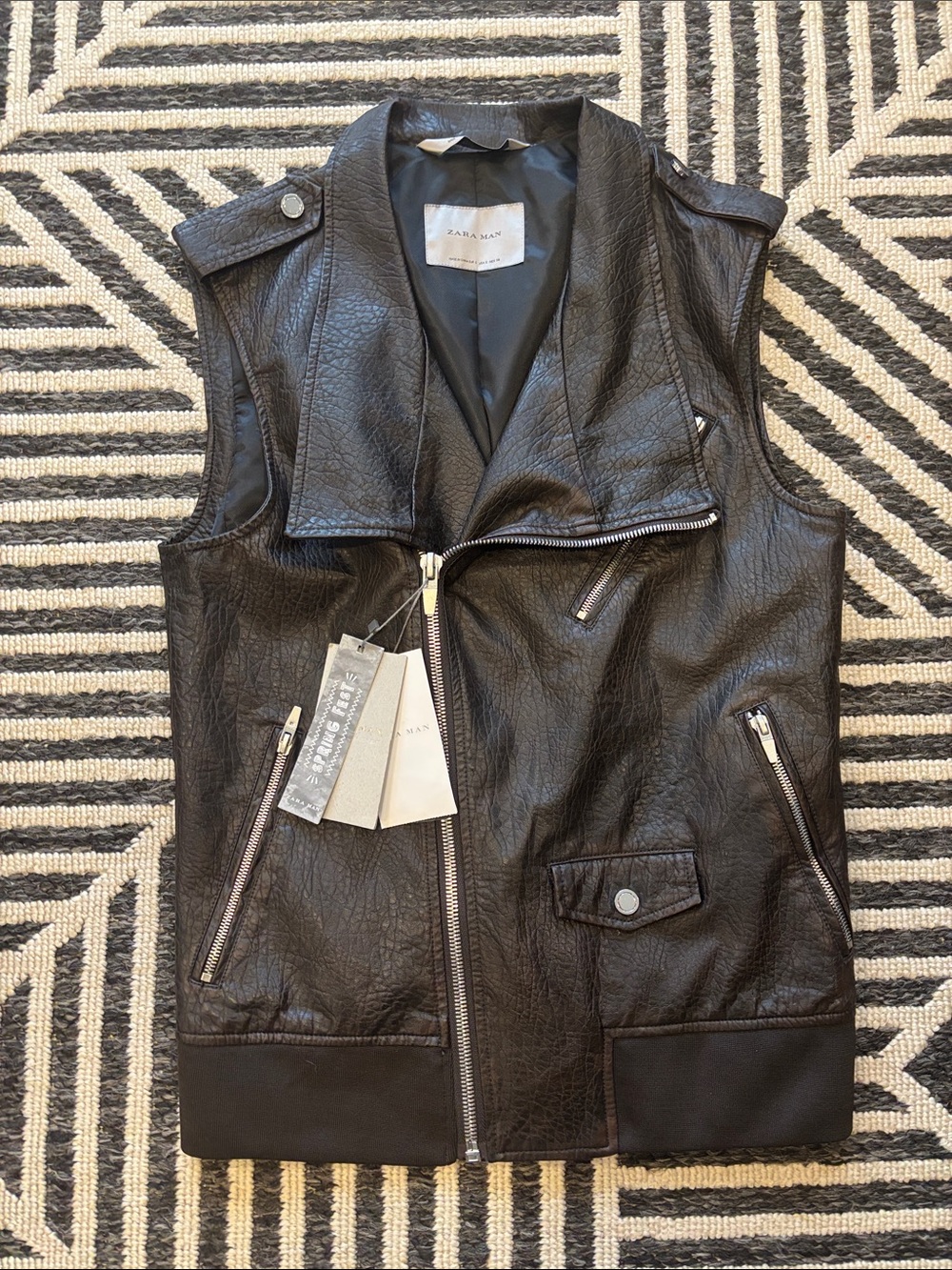 Zara Black Faux Leather Moto Vest